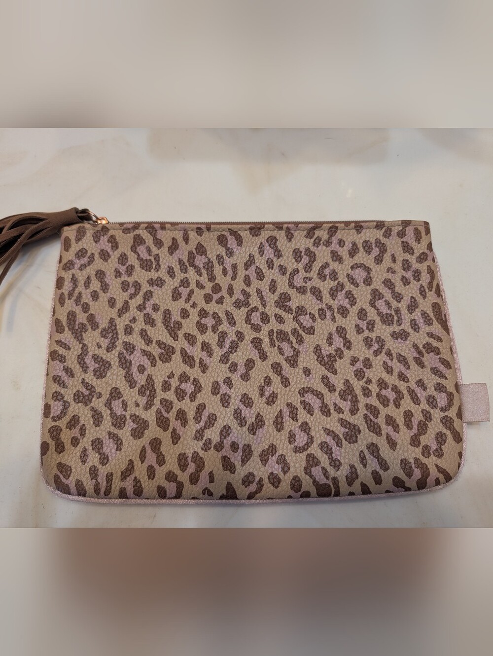 Leopard Print Zip Pouch in Pink and Brown
